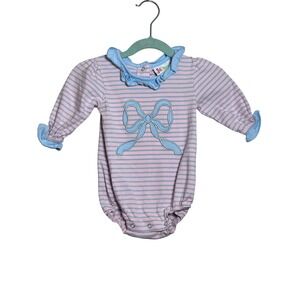 Jellybean Baby Girls Pink Stripe Blue Bow Romper Sleepsuit 6M